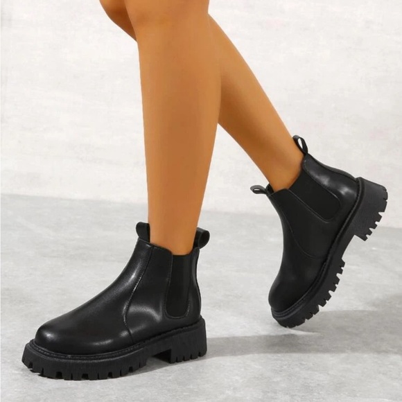 SHEIN Solid Black Moto Combat Boots Women’s Size 9 - Picture 5 of 11